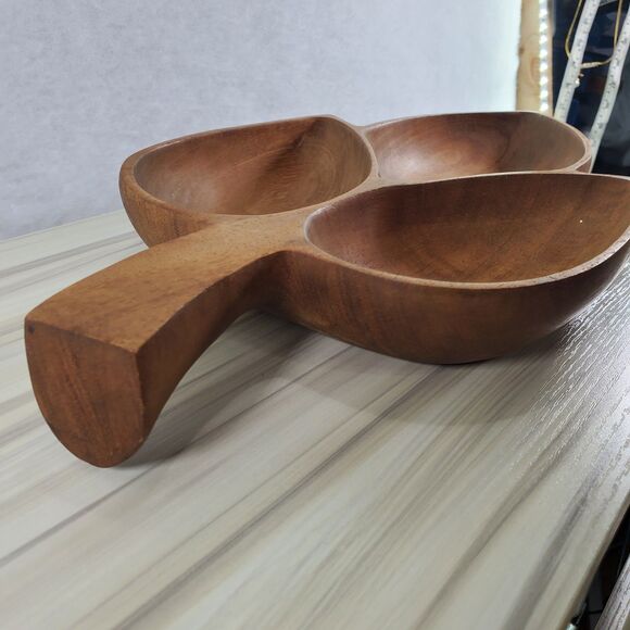 Vintage? Midcentury Wood Leaf Tray Centerpiece Serving Snack Tray Platter - Picture 3 of 9